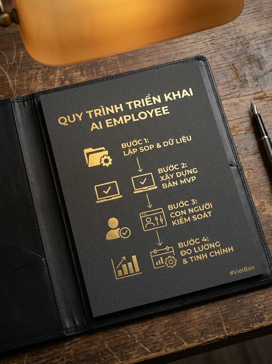 Sơ đồ quy trình 4 bước triển khai AI Employee cho doanh nghiệp SME