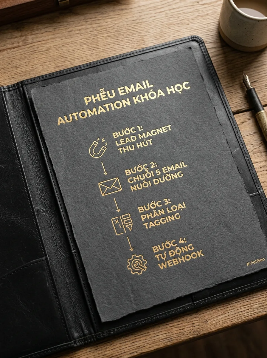 Sơ đồ phễu email tự động hóa 4 bước bán khóa học