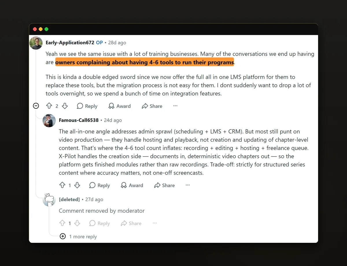 Reddit elearning community discussing LMS tool sprawl