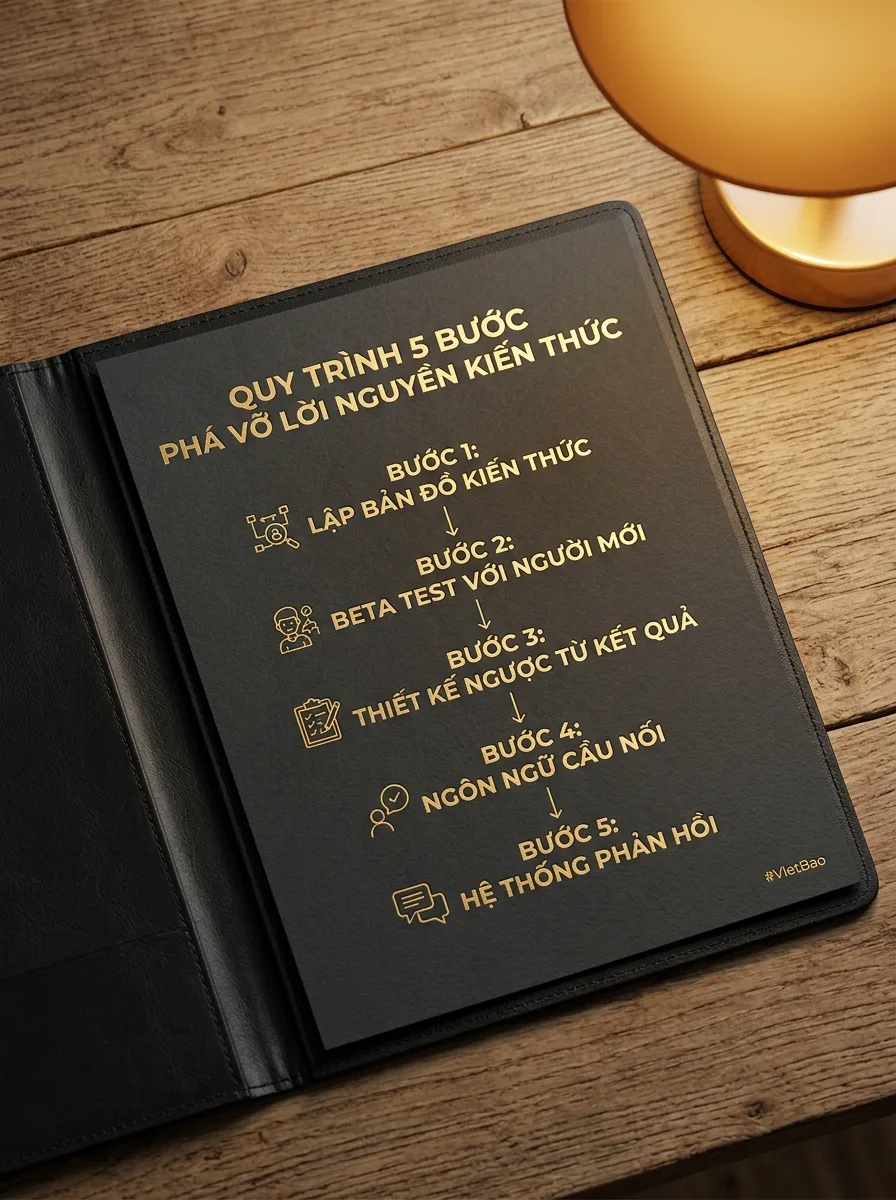 Sơ đồ quy trình 5 bước phá vỡ Lời Nguyền Kiến Thức cho Course Creator